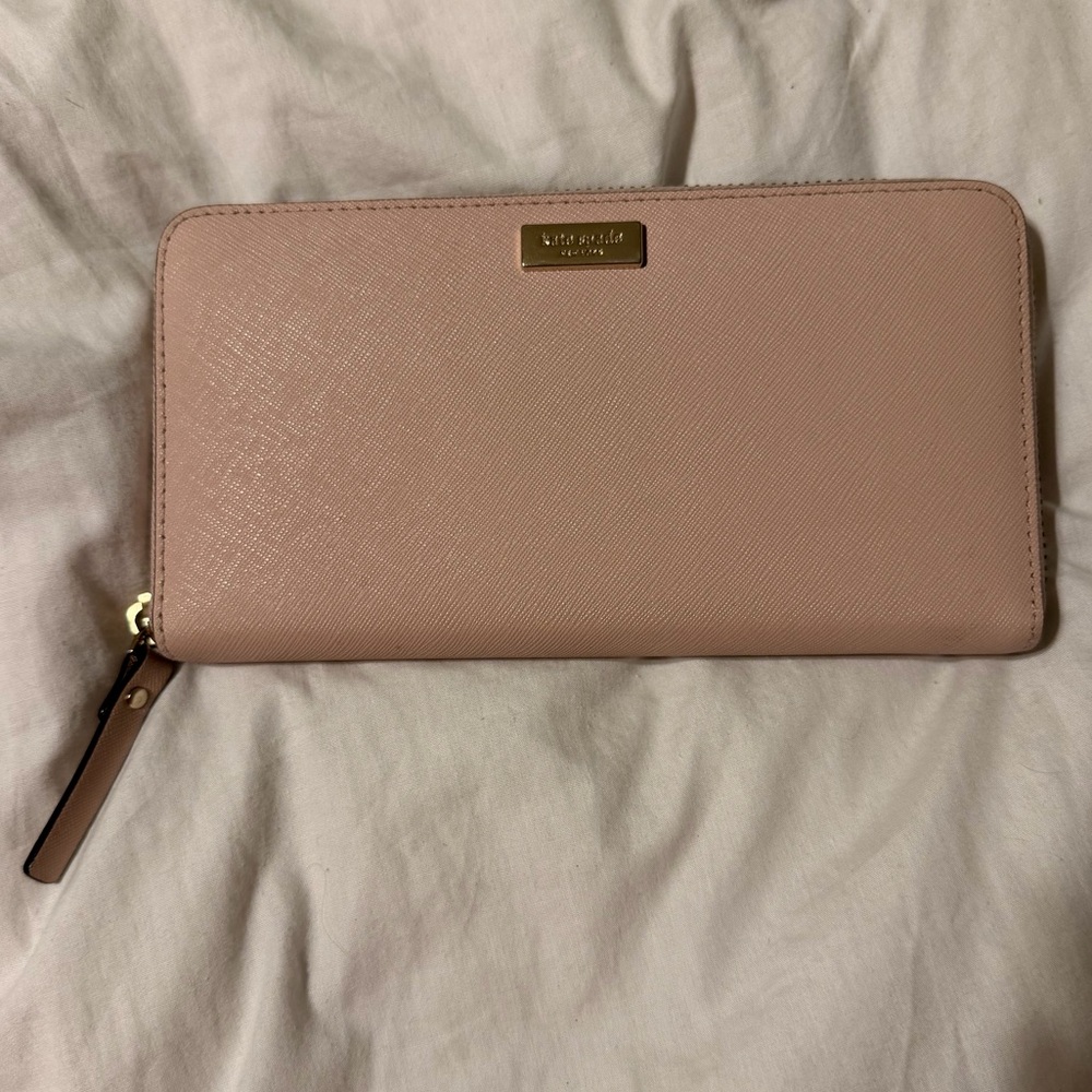 Kate Spade Blush Pink Zip Wallet with Gold Hardware